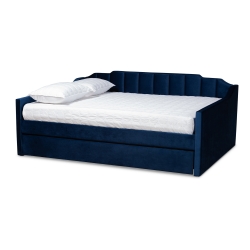 Baxton Studio Lennon Modern and Contemporary Navy Blue Velvet Fabric Upholstered Queen Size Daybed with Trundle